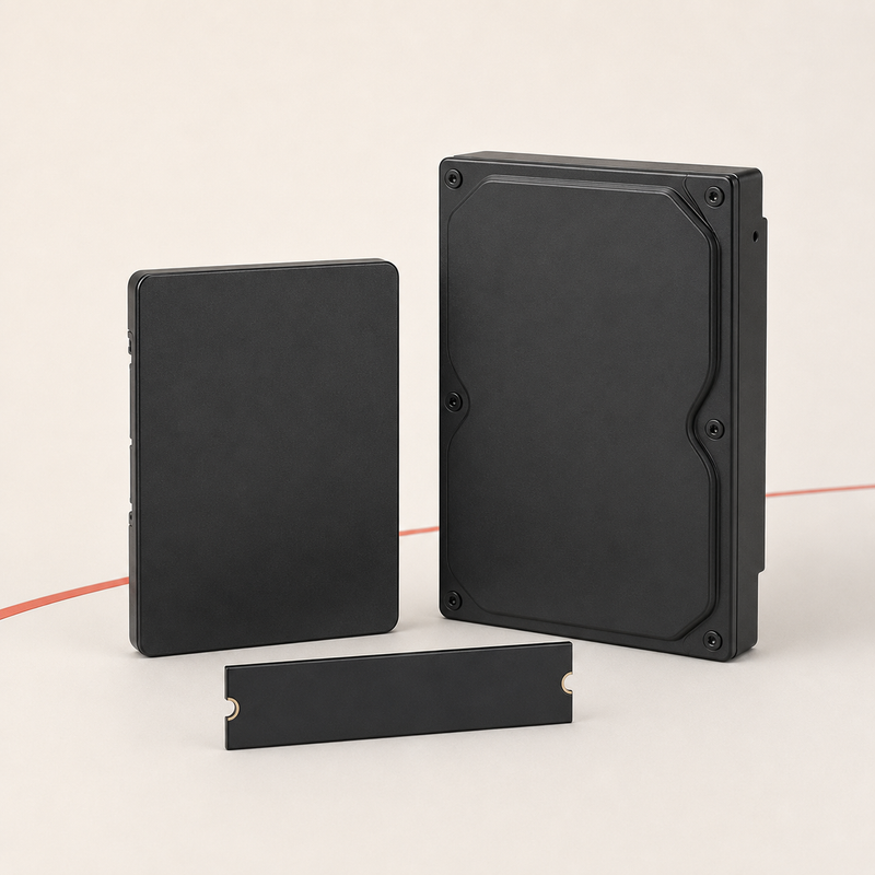 Generisk samlingsbild av SSD, hårddisk och M.2-lagring