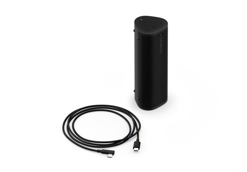 Sonos Roam 2 i svart med USB-kabel