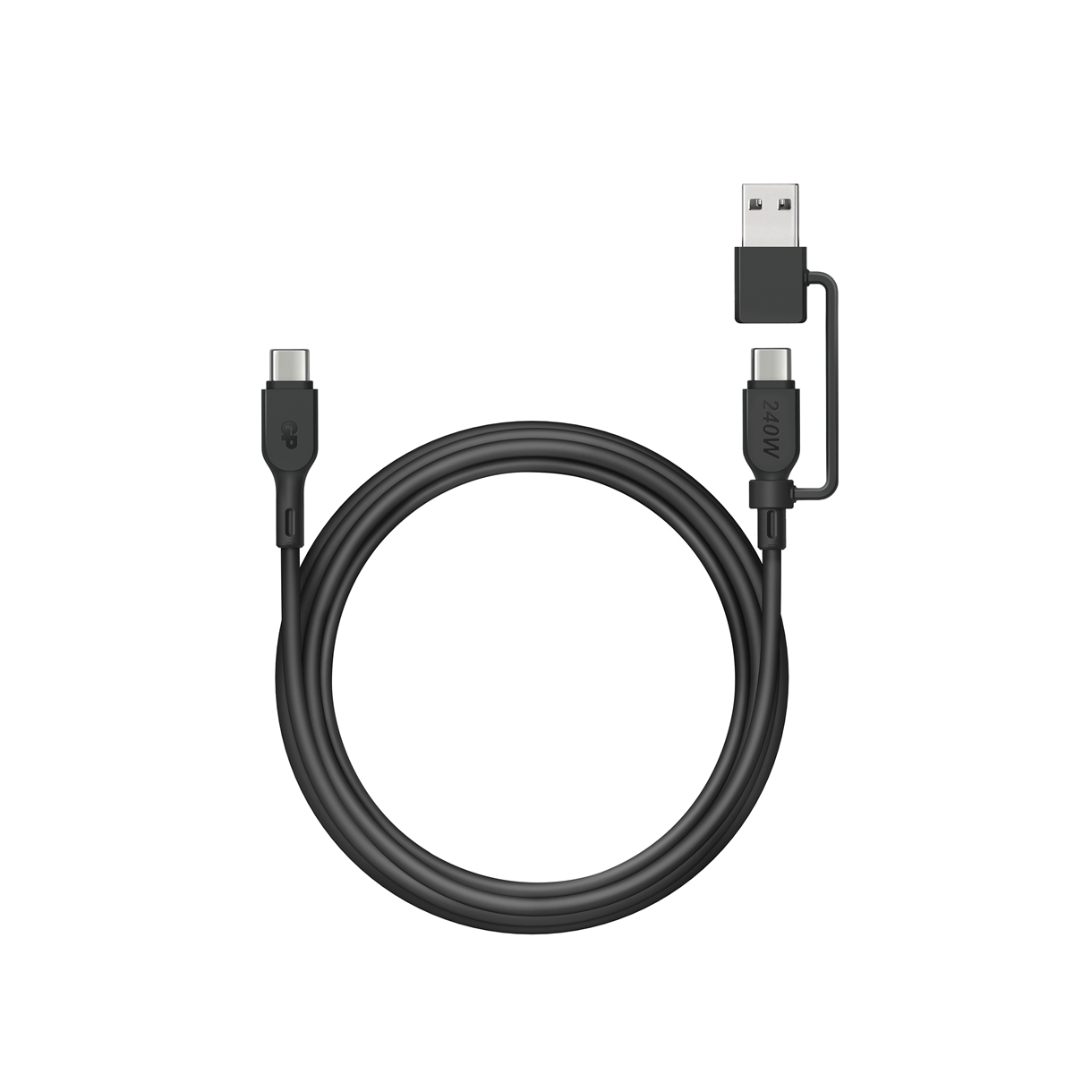 GP 2-in-1 USB-kabel USB-C till USB-C med USB-A-adapter – 240 W, 1,5 m