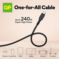 GP 2-in-1 USB-kabel USB-C till USB-C med USB-A-adapter – 240 W, 1,5 m
