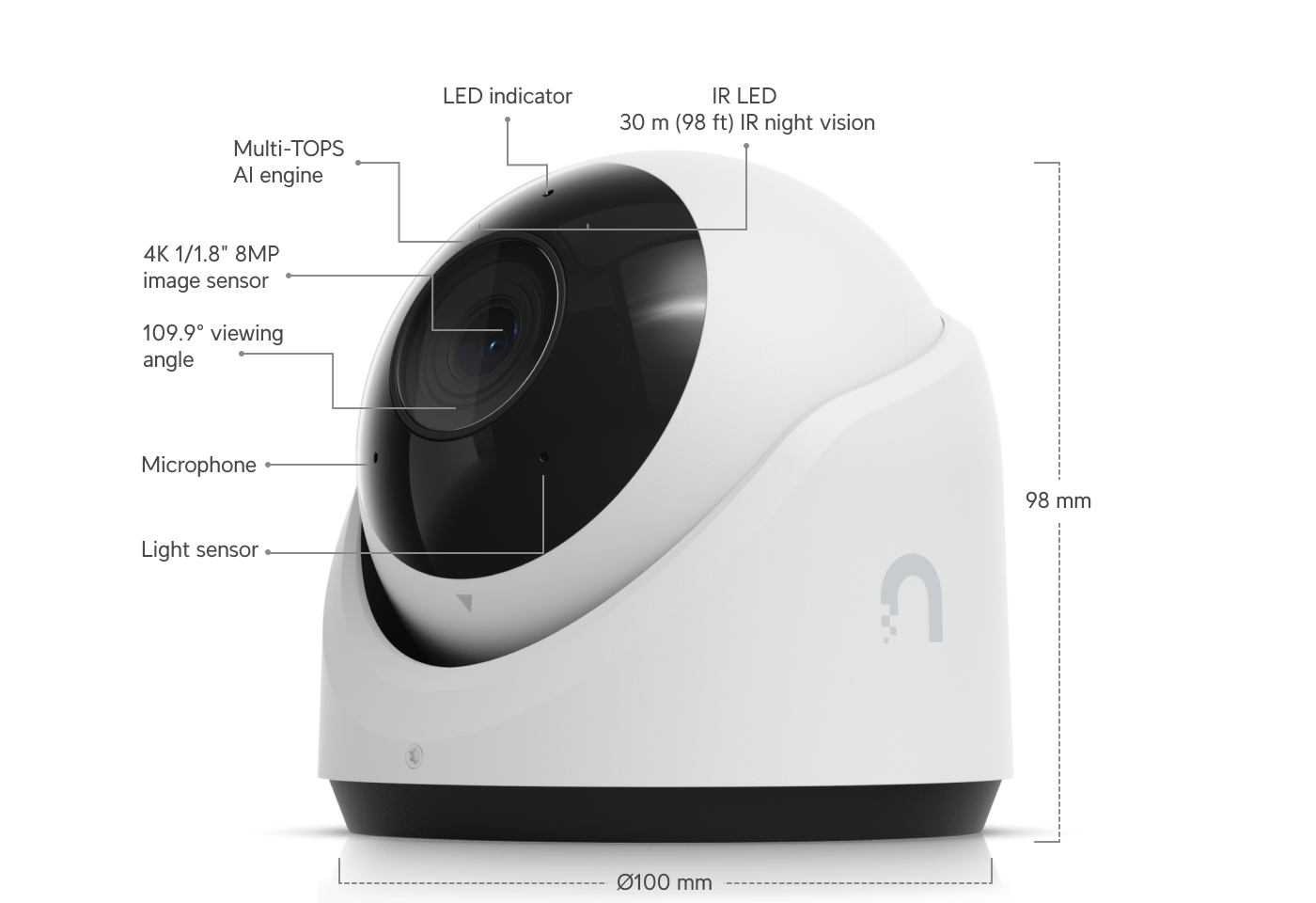 Ubiquiti UniFi Protect G6 Turret 4K-kamera i vit färg