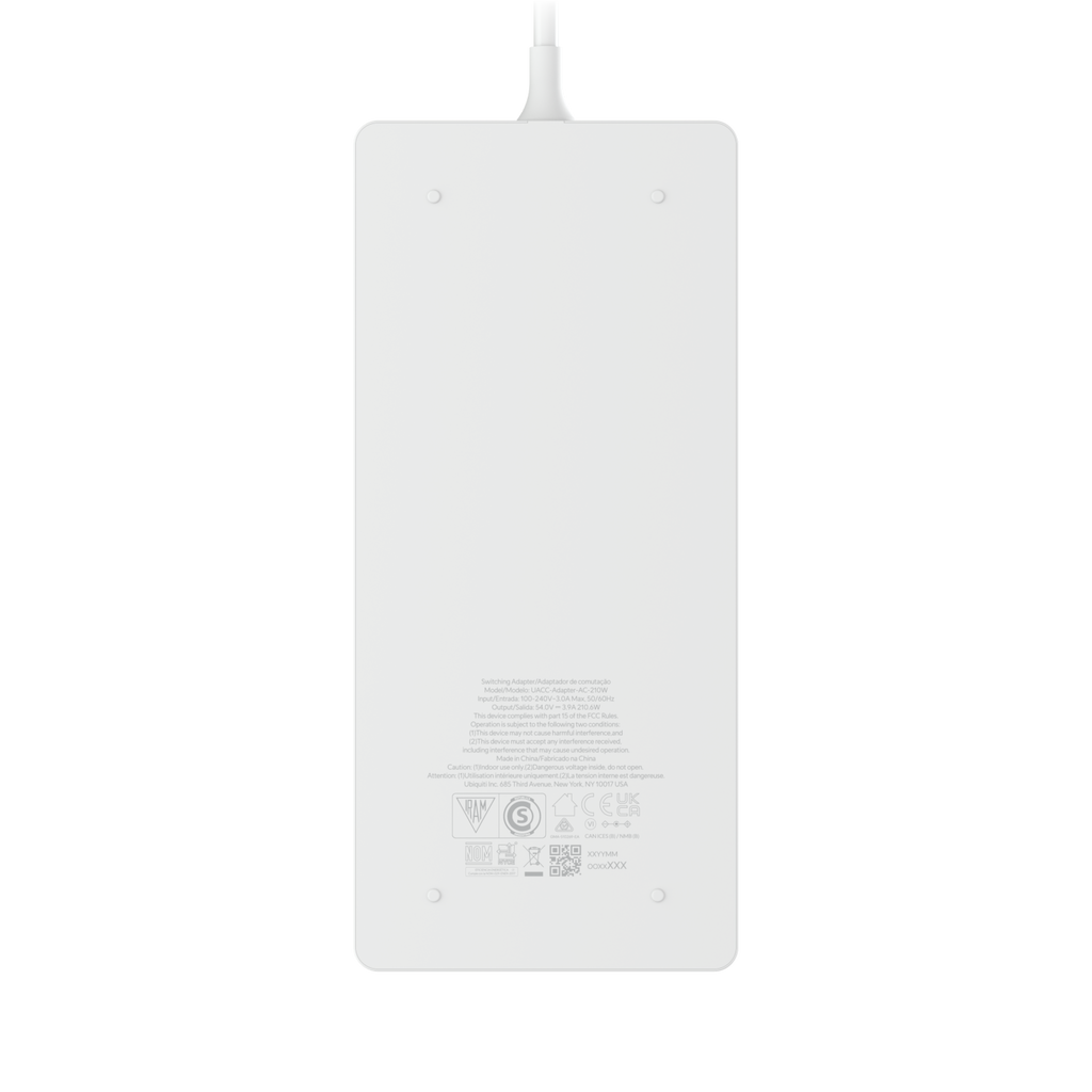 Ubiquiti AC-adapter 210 W, baksida med märkning