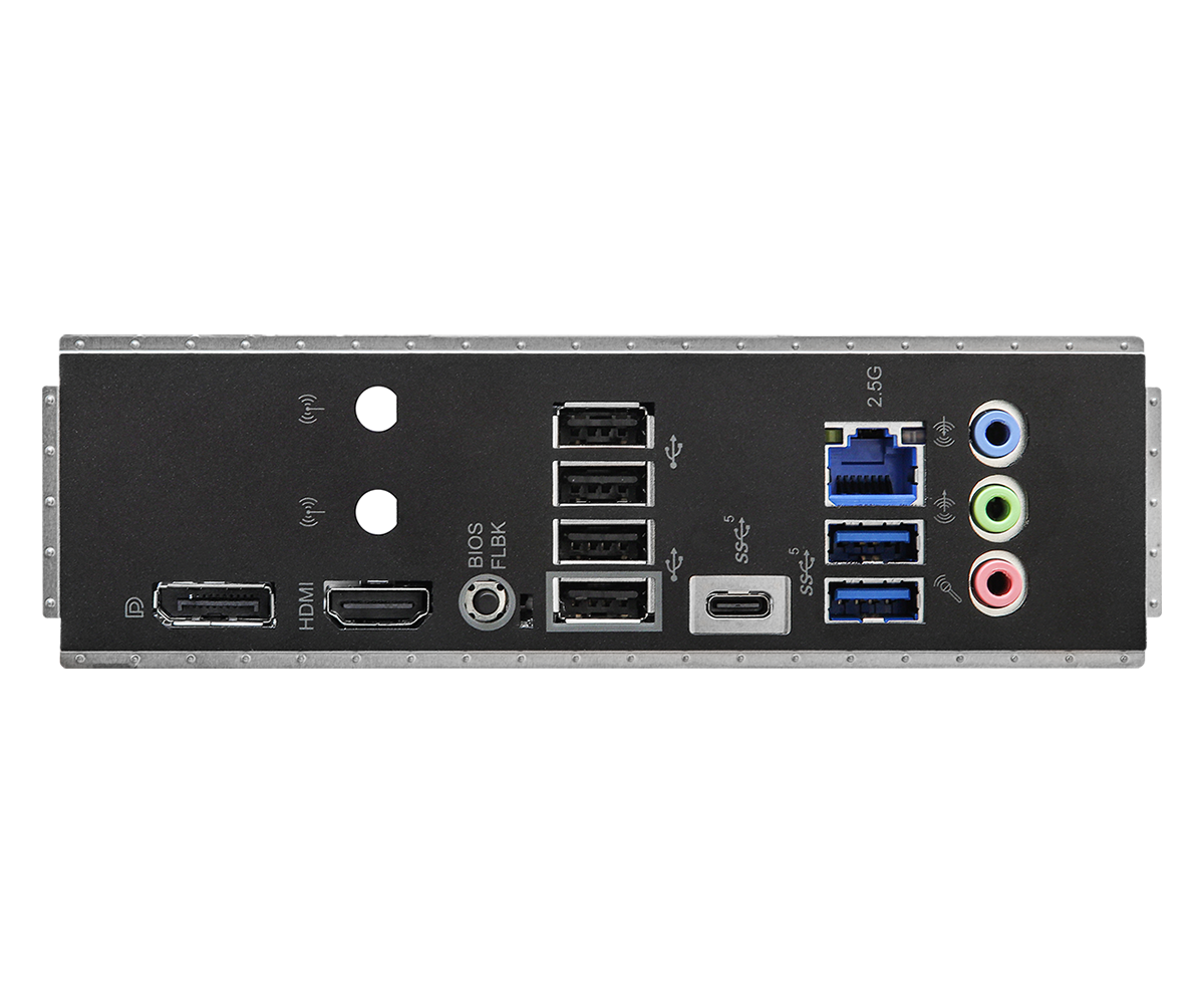 ASRock B650M-HDV/M.2 moderkort med anslutningar och expansionsplatser