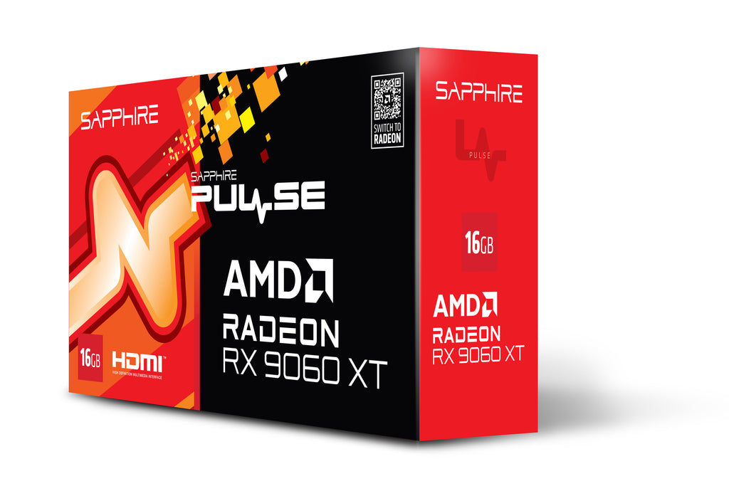 Sapphire Pulse Radeon RX 9060 XT OC 16 GB förpackning från sidan