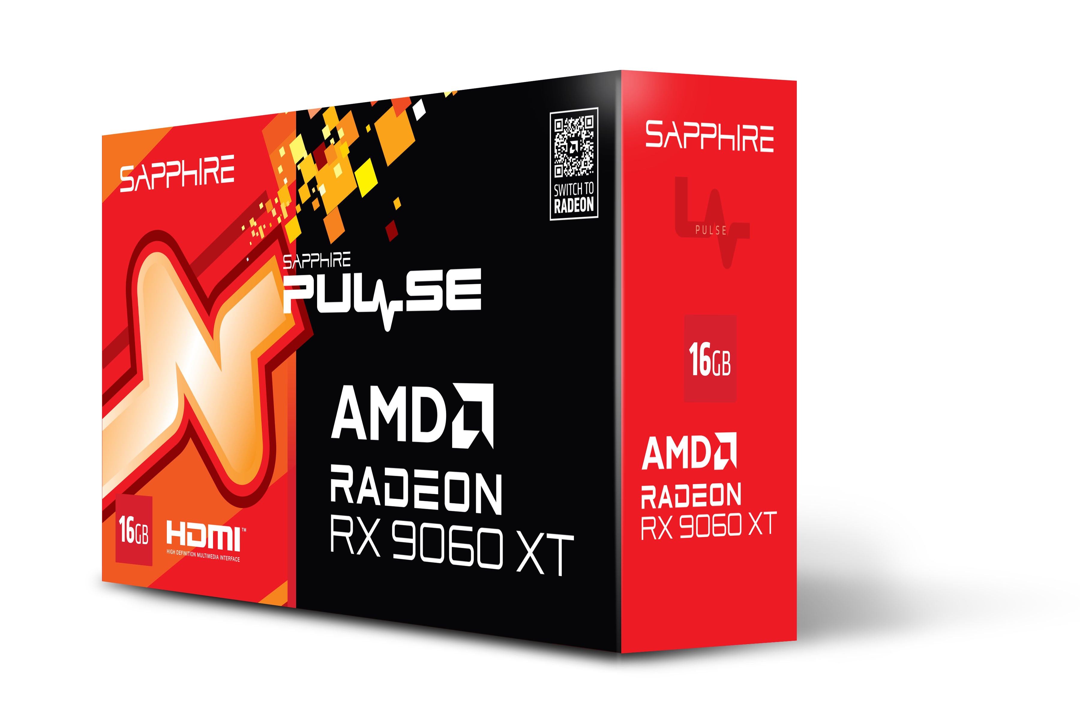 Sapphire Pulse Radeon RX 9060 XT OC 16 GB förpackning från sidan