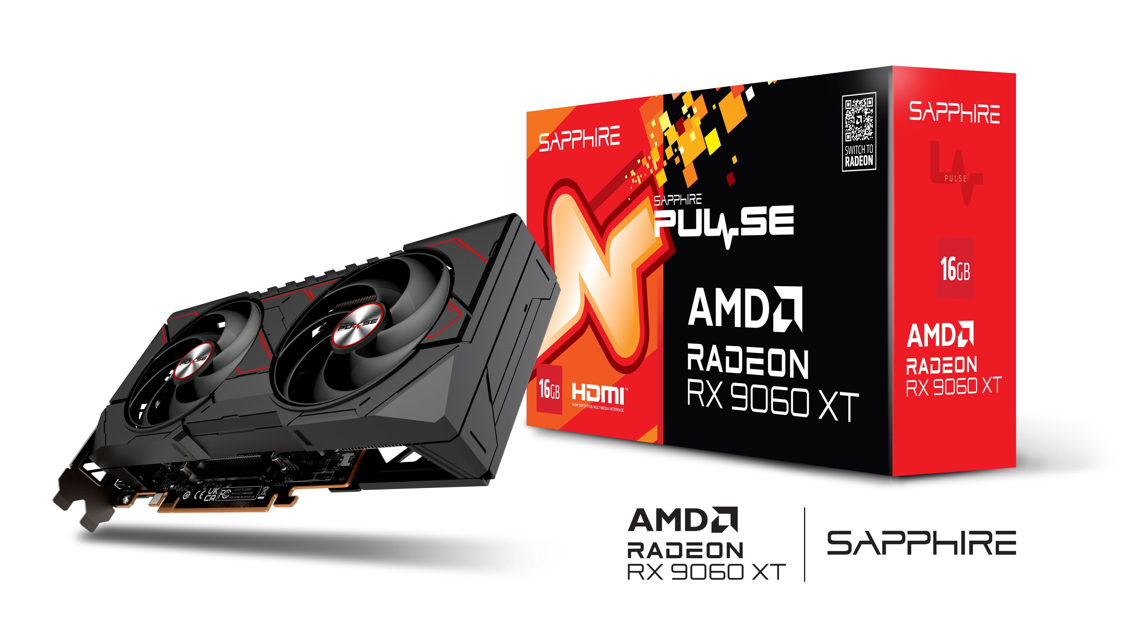 Sapphire Pulse Radeon RX 9060 XT OC 16 GB grafikkort och AMD-förpackning