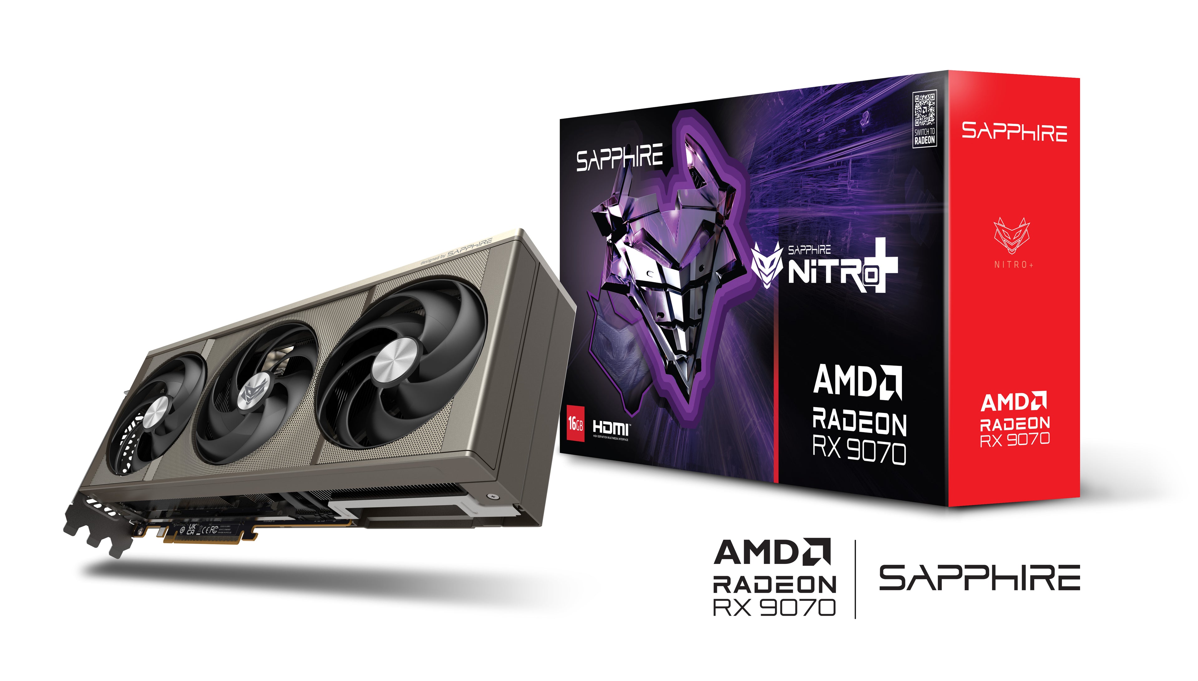 Sapphire NITRO+ Radeon RX 9070 OC 16 GB grafikkort och AMD-förpackning