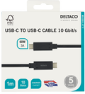 DELTACO USB-C till USB-C-kabel 1 m – USB 3.2 Gen 2, 10 Gbit/s, 60 W Power Delivery