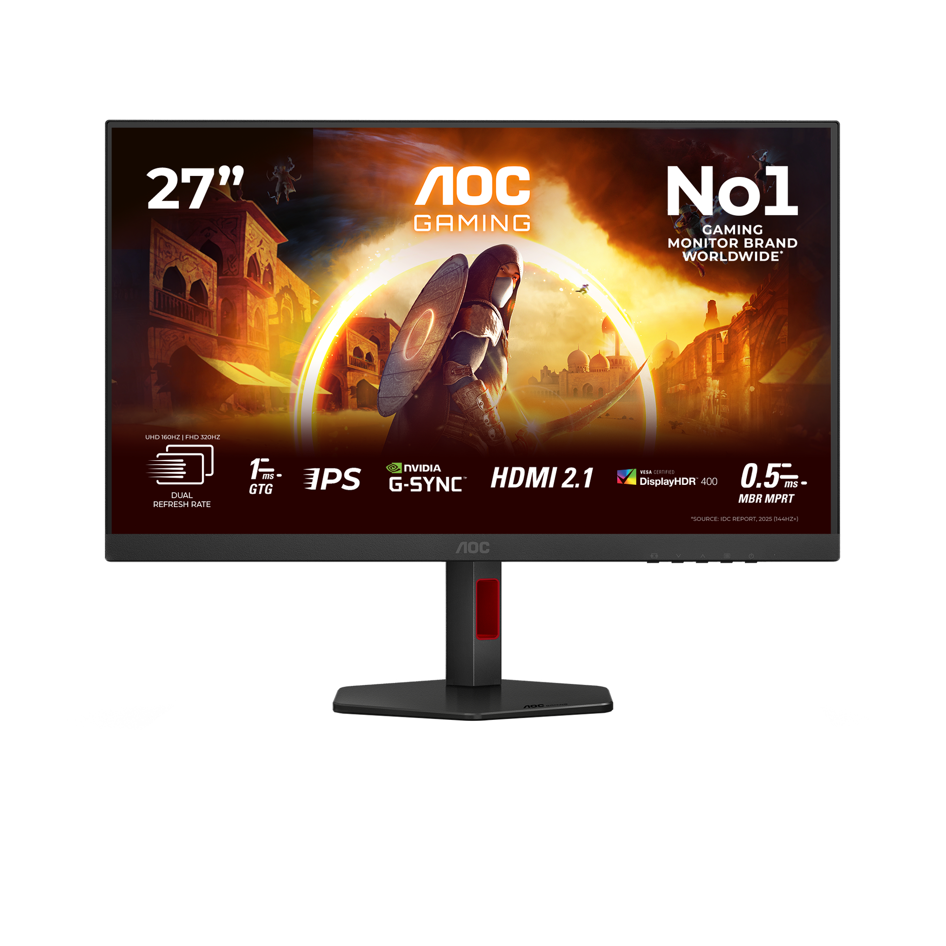 AOC U27G4R 27-tums 4K Fast IPS-gamingskärm framifrån