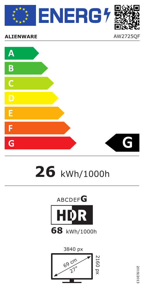 Energietikett AW2725QF – klass G, EPREL 2046406