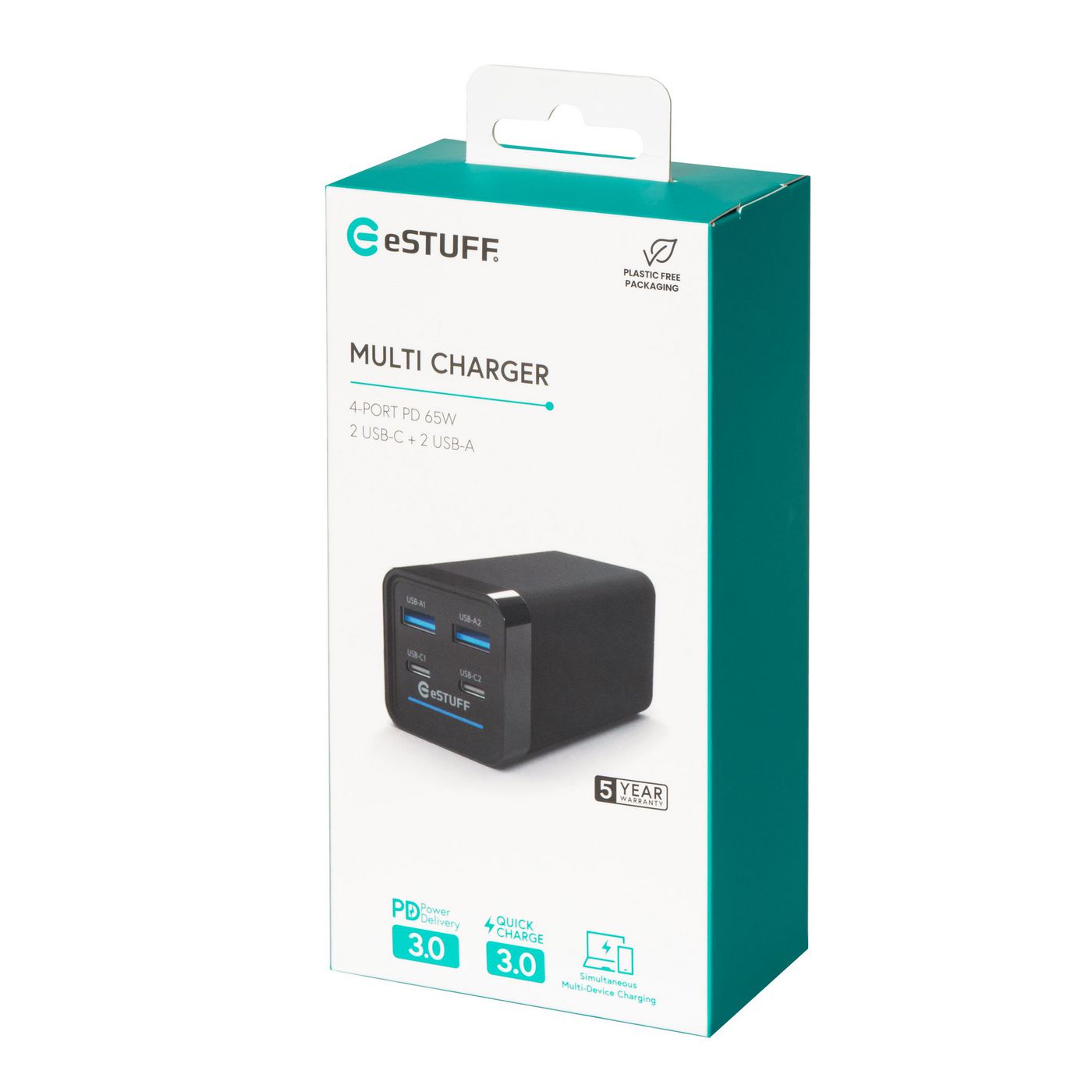 eSTUFF 65W 4-port PD GaN-multiladdare