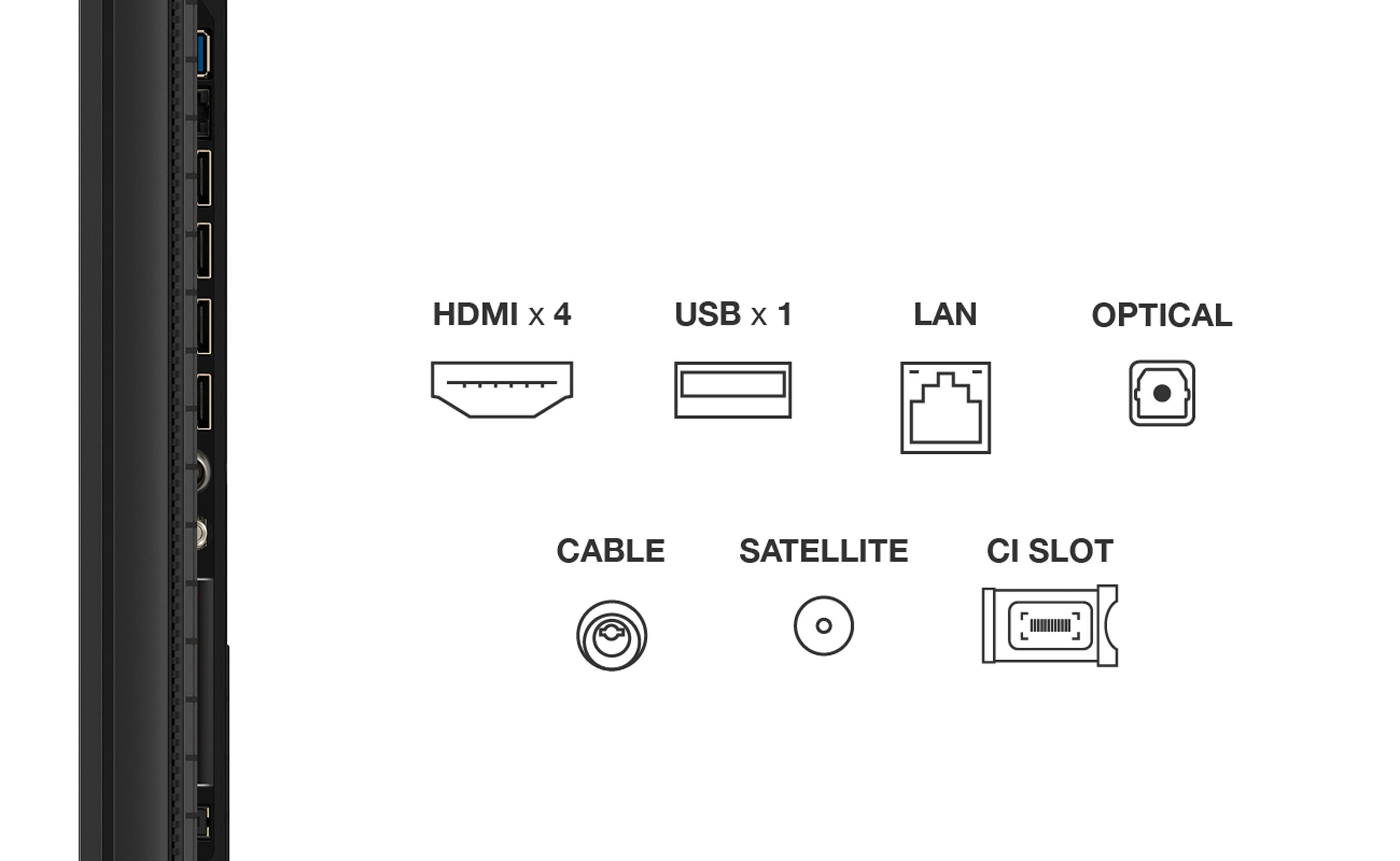 TCL P8K sedd från sidan med översikt över anslutningar