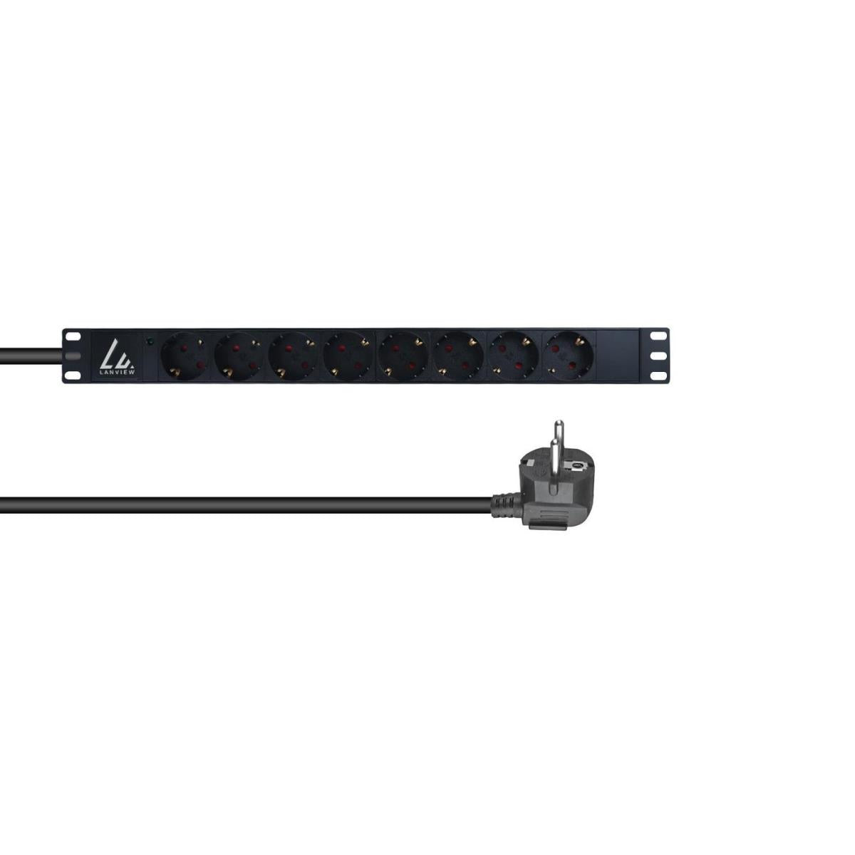 Lanview LVR-3MSCH-LIC-SCH8 rackmonterat grenuttag med 8 Schuko-uttag