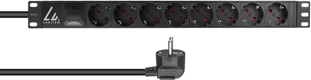Lanview LVR-3MSCH-SPD-SCH8 detaljbild av rackmonterat grenuttag