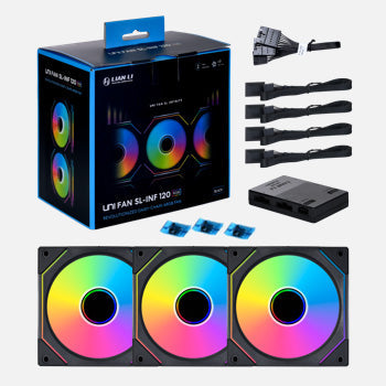 Lian Li UNI FAN SL-INF 120 3-pack svart med kontroller och tillbehör