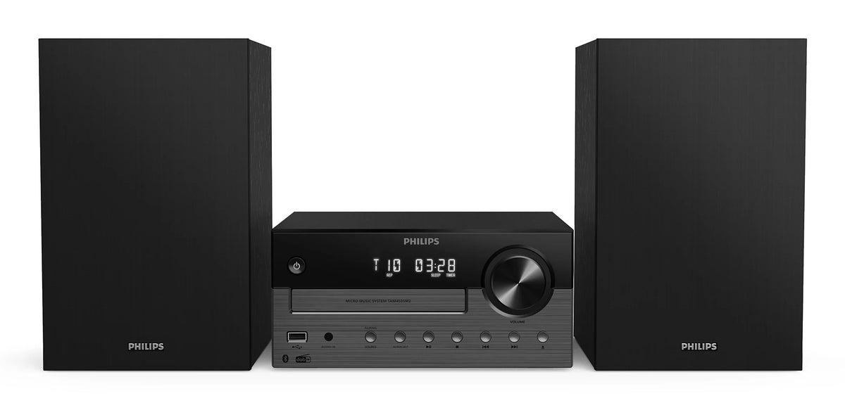 Philips TAM4505M2/12 stereoanläggning med huvudenhet och två högtalare