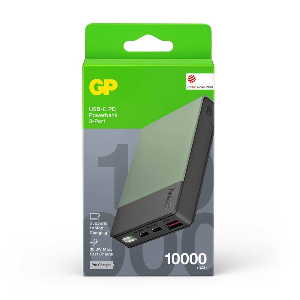 GP M3 10 000 mAh 30 W grön 405224, förpackning fram