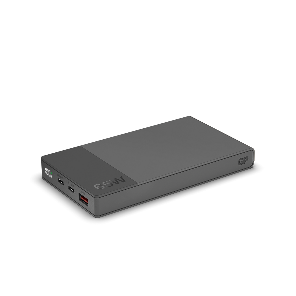 GP M3 20 000 mAh 65 W grå 405227, powerbank snett bakifrån