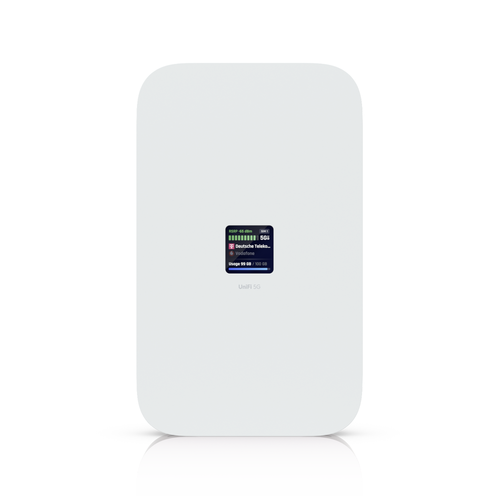 Ubiquiti UniFi 5G Max EU framifrån med 1,3-tums pekskärm