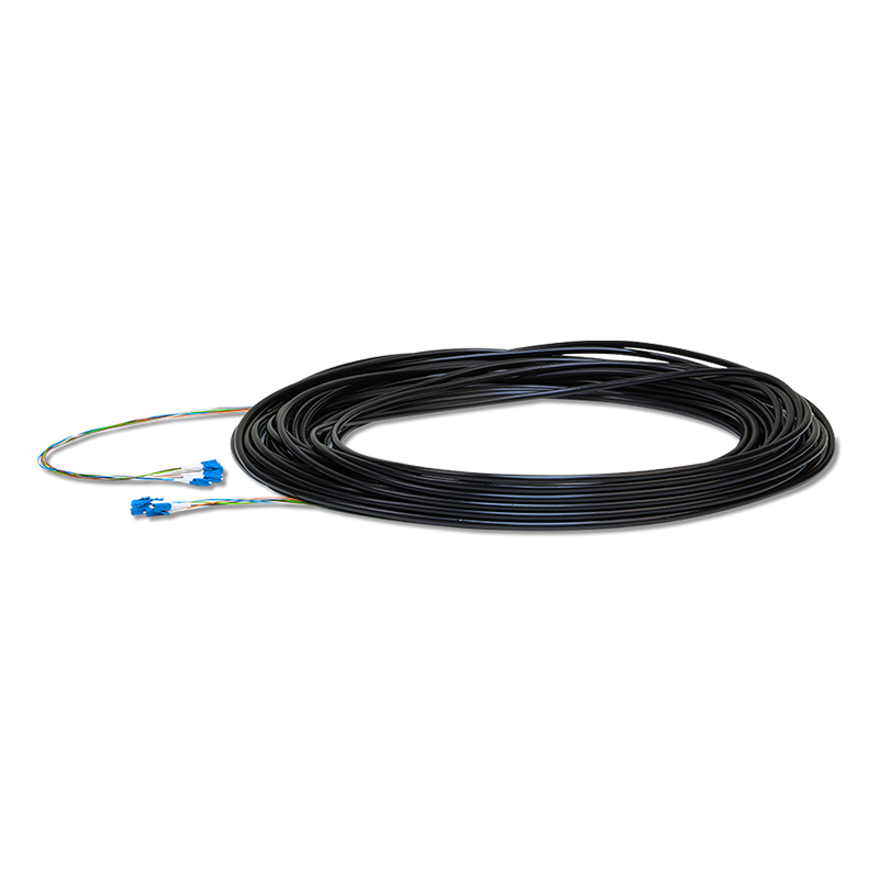 Ubiquiti FC-SM – svart singlemode-fiberkabel med LC UPC-kontakter; modellbild, längd väljs som variant