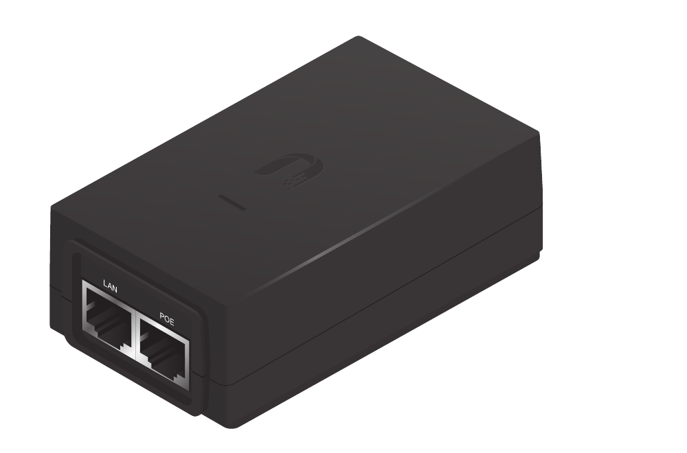 Ubiquiti POE-24-AF5X, svart PoE-injektor med LAN- och PoE-port. Originalillustration från tillverkaren.