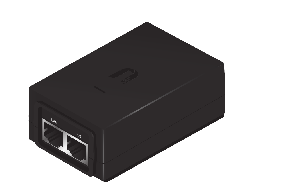 Ubiquiti svart PoE-adapter, gemensam originalillustration för POE-24-24W och POE-48-24W i tillverkarens datablad.