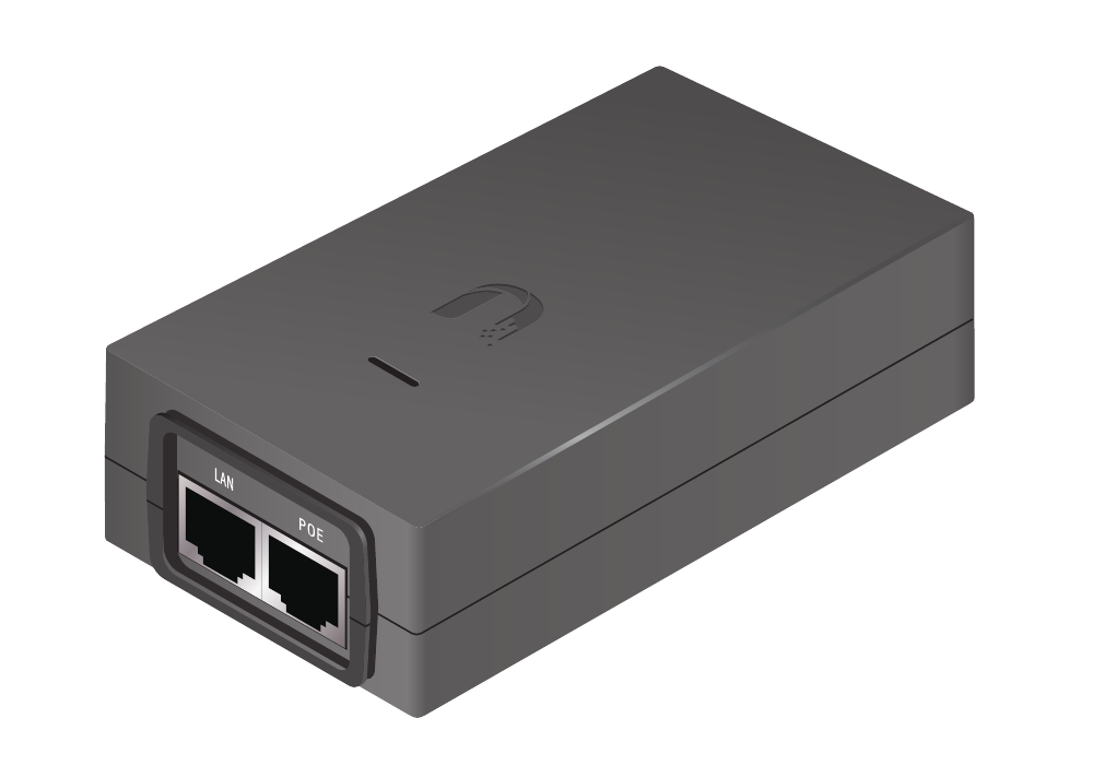 Ubiquiti POE-50-60W, PoE-adapter med LAN- och PoE-port. Originalillustration från tillverkarens datablad.
