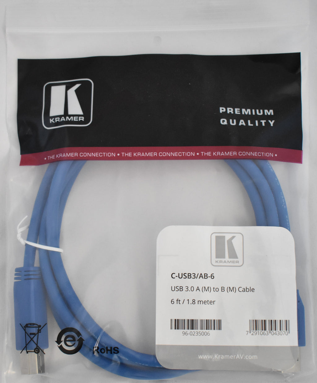Kramer C-USB3/AB USB 3.0-kabel 1,8 m i förpackning, framsida